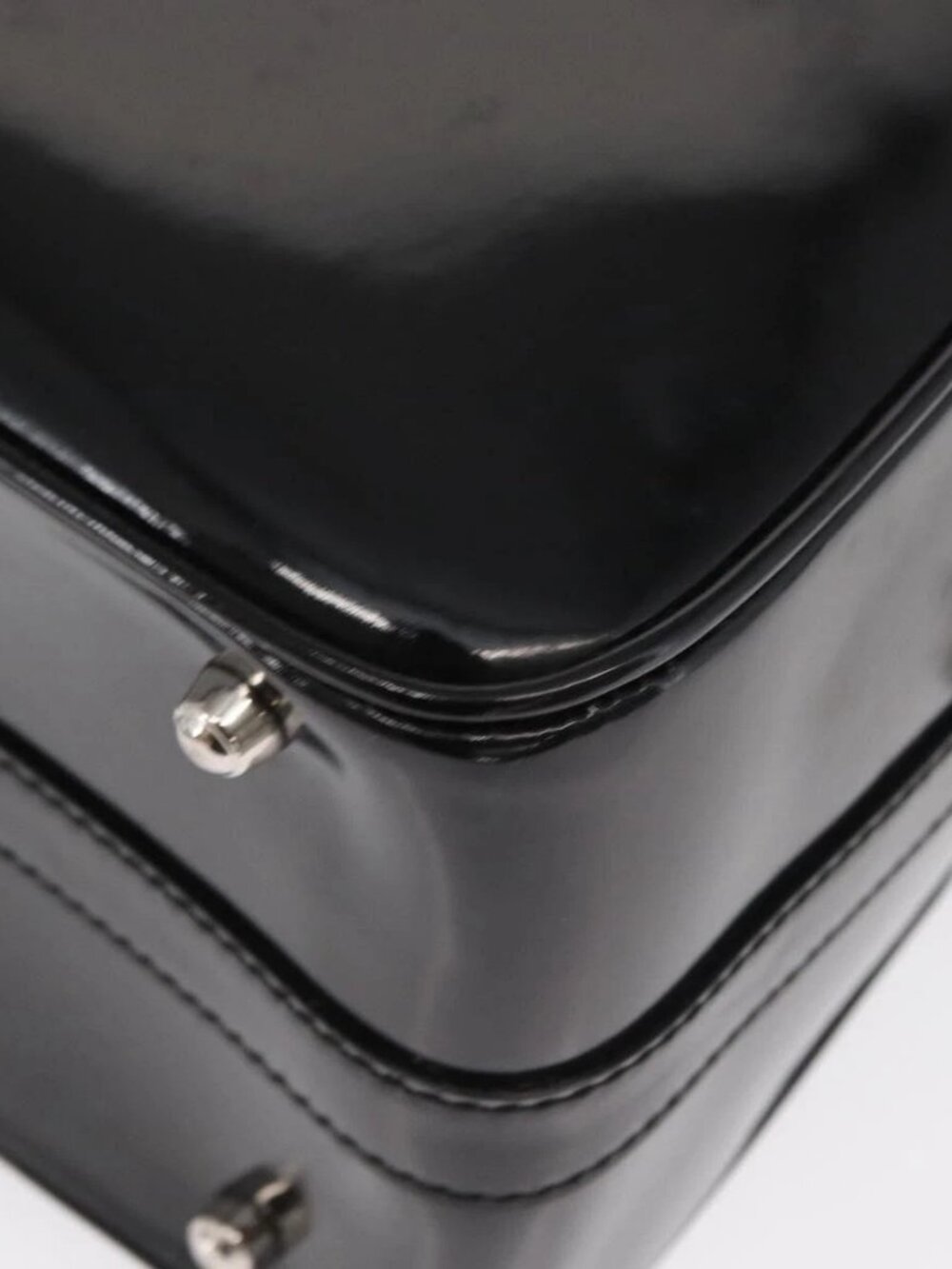 GUCCI Bamboo Vanity Hand Bag Patent 2way Black Silver 013 122 2491 Auth bs33063 - Picture 3 of 16
